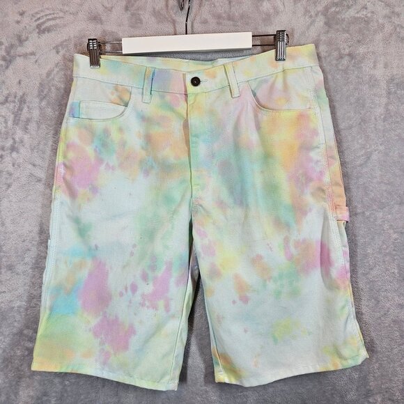 Dickies Pastel Tie Dye Cargo Shorts Womens 34 Multi Color Cotton Blend Bermuda - Picture 1 of 12